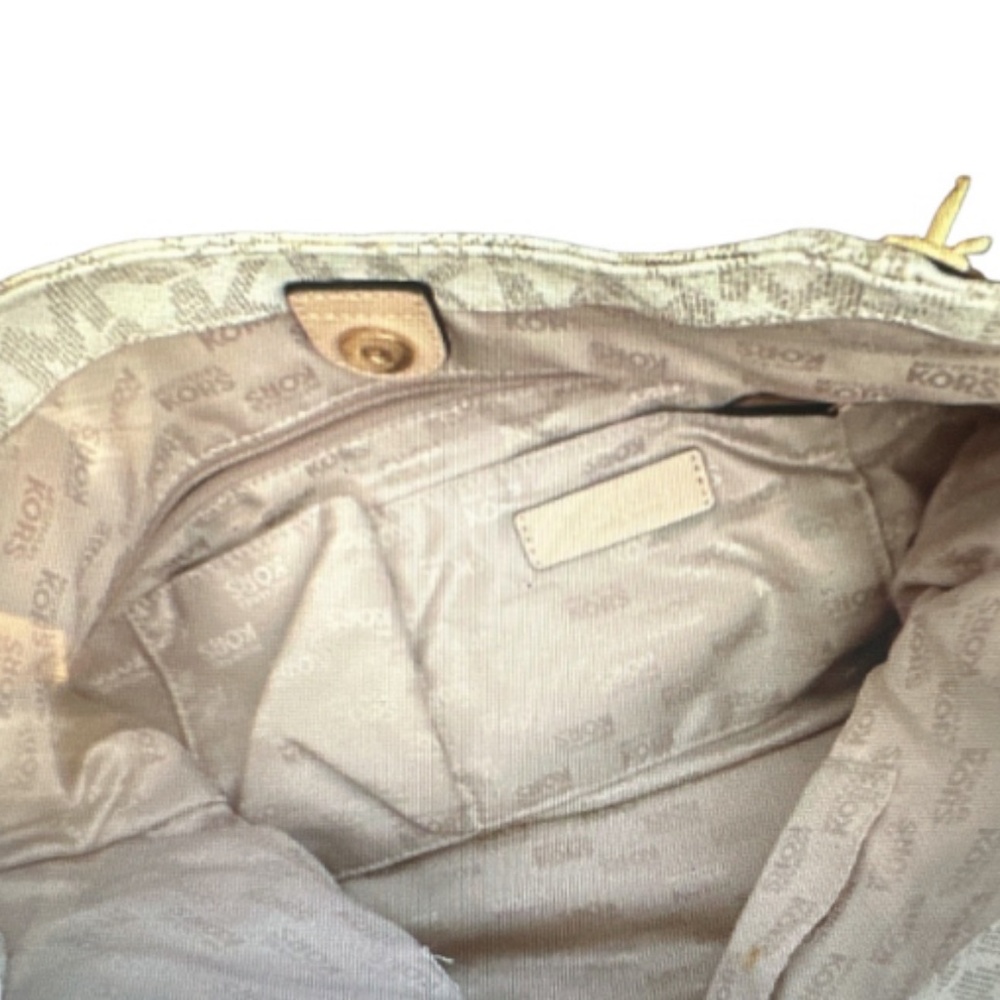 Michael Kors White Monogram Gold Chain "Lilly Tote" Shoulder Bag - Picture 13 of 13